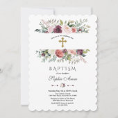 Elegante bordeaux-witte bloemenkader gouden doop kaart (Voorkant)