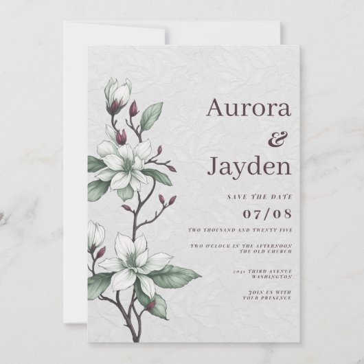 Elegante bordeaux witte munt bloemenkant bruiloft kaart (Voorkant)