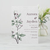 Elegante bordeaux witte munt bloemenkant bruiloft kaart (Staand voorkant)