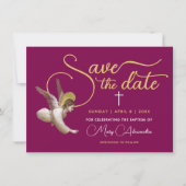 Elegante bordeauxgouden God zegene je religieuze t Save The Date (Voorkant)