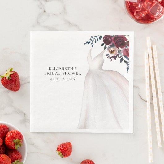 Elegante bordeauxkleurige bloemige bruiloftsontvan servet (Insitu)