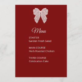 Elegante bordeauxkleurige kanten strik trouwmenu k menu