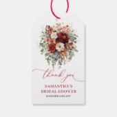 Elegante bordeauxrode bloem boho bruidsshower cade cadeaulabel (Achterkant)