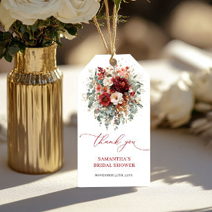 Elegante bordeauxrode bloem boho bruidsshower cade cadeaulabel