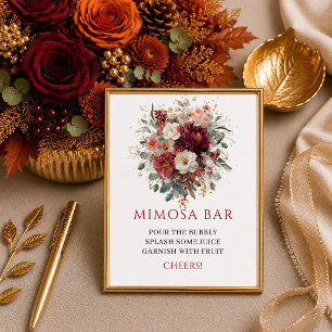 Elegante bordeauxrode bloem boho herfst mimosa bar poster