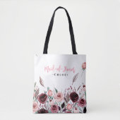 Elegante bordeauxrode bloemen bruidsmeisje aangepa tote bag (Voorkant)