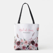 Elegante bordeauxrode bloemen bruidsmeisje aangepa tote bag (Achterkant)