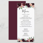 Elegante bordeauxrode bloemen bruiloft menu (Voorkant / Achterkant)