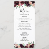 Elegante bordeauxrode bloemen bruiloft menu (Voorkant)