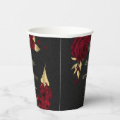 Elegante bordeauxrode bloemen goud zwart papieren bekers (Rechts)