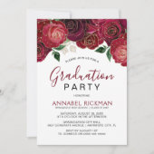 Elegante bordeauxrode bloemengraduatefeest kaart (Voorkant)