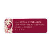 Elegante bordeauxrode bloemenprint etiket (Voorkant)