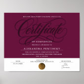Elegante bordeauxrode certificaat van voltooiing poster (Voorkant)