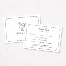 Elegante bordeauxrode dubbel kader trouw-RSVP kaar RSVP Kaartje