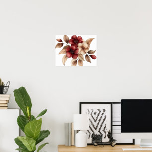 Elegante bordeauxrode en crèmekleurige waterverf b poster