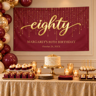 Elegante bordeauxrode en gouden 80ste verjaardagsf spandoek