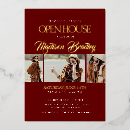 Elegante bordeauxrode en gouden afstudeeraankondig folie uitnodiging