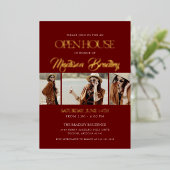 Elegante bordeauxrode en gouden afstudeeraankondig folie uitnodiging (Staand Voorkant)