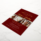 Elegante bordeauxrode en gouden afstudeeraankondig folie uitnodiging (Gedraaid)