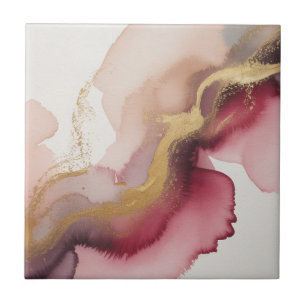 Elegante bordeauxrode en gouden aquarel kunst tegeltje
