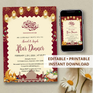 Elegante bordeauxrode en gouden Iftar-uitnodigings Kaart
