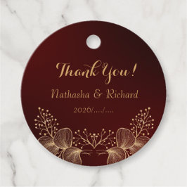Elegante bordeauxrode en gouden monogram bruiloft bedankjes labels