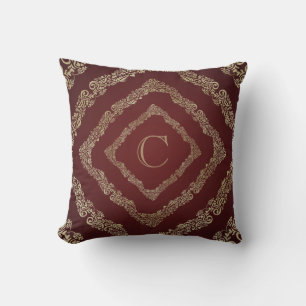 Elegante bordeauxrode en gouden monogramletter C Kussen