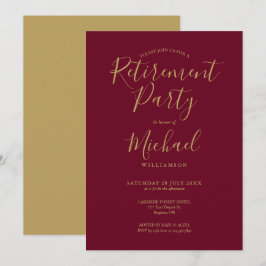 Elegante bordeauxrode en gouden scriptie pensioenf kaart