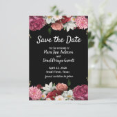 Elegante bordeauxrode en roze bloemen Save the Dat (Staand voorkant)