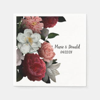 Elegante bordeauxrode en roze bloemen servet