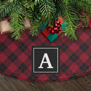 Elegante bordeauxrode en zwarte geruite monogram kerstboom rok