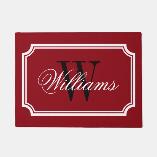 Elegante bordeauxrode familienaam monogram deurmat (Voorkant)
