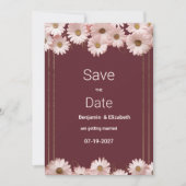 Elegante bordeauxrode gouden daisy Save the Date Kaart (Voorkant)