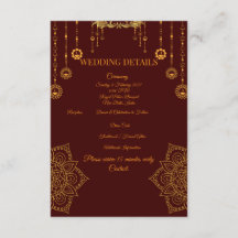 Elegante bordeauxrode & gouden trouwdetailkaart |