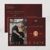 Elegante bordeauxrode gouden trouwfoto bewaar de d aankondigingskaart (Voorkant / Achterkant)