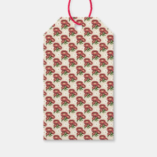 Elegante bordeauxrode klaproos en witte madeliefje cadeaulabel