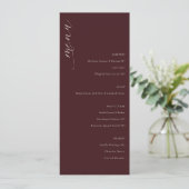 Elegante bordeauxrode minimalistische bruiloftsmen menu (Staand voorkant)
