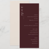 Elegante bordeauxrode minimalistische bruiloftsmen menu (Voorkant / Achterkant)