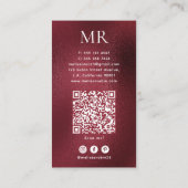 Elegante bordeauxrode monogram QR-code sociale med Visitekaartje (Achterkant)