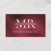 Elegante bordeauxrode monogram QR-code sociale med Visitekaartje (Voorkant)