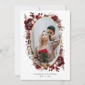 Elegante bordeauxrode rozen bloemige bruiloft save the date (Voorkant)