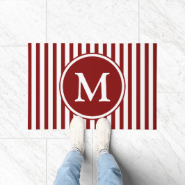 Elegante bordeauxrode strepen monogram deurmat