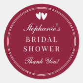 Elegante bordeauxrode valentijns bruidsdouche ronde sticker (Voorkant)