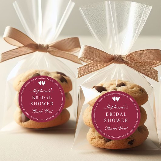 Elegante bordeauxrode valentijns bruidsdouche ronde sticker
