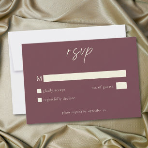 Elegante bordeauxrode wijn minimalistische bruilof RSVP kaartje