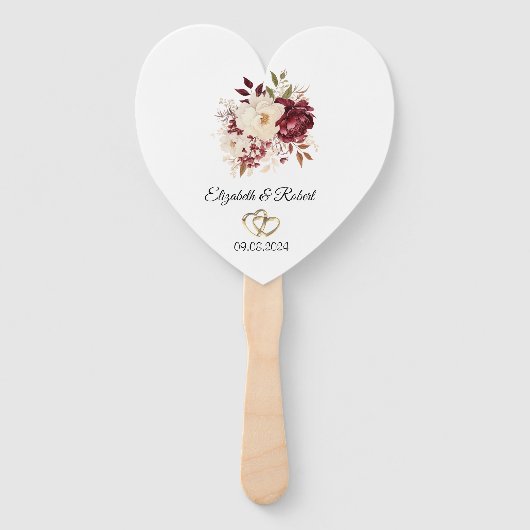 Elegante bordeauxrode witte bloemen handwaaier (Achterkant)