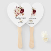 Elegante bordeauxrode witte bloemen handwaaier (Voorkant en achterkant)