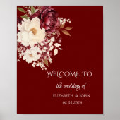 Elegante bordeauxrode witte bloemen poster (Voorkant)