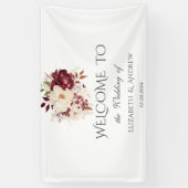 Elegante bordeauxrode witte bloemen spandoek (Verticaal)