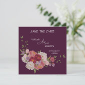Elegante bordeauxrood bloemmotief monogram save th kaart (Staand voorkant)